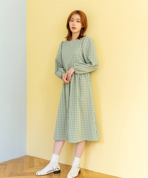 fifth(フィフス)の「チェックプリント切り替えワンピース(ワンピース・レディース・ブラック/グリーン・M)」の3枚目の写真