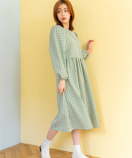 fifth(フィフス)の「チェックプリント切り替えワンピース(ワンピース・レディース・ブラック/グリーン・M)」の4枚目の写真