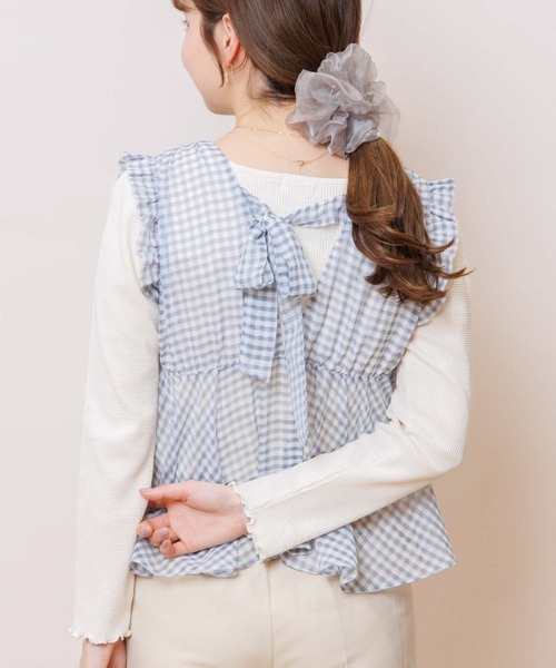 flower（フラワー）の「ギンガムシアーリボンビスチェ（ベスト・レディース・ピンク/ブルー・FREE）」の2枚目の写真