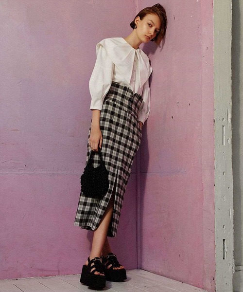 REDYAZEL（レディアゼル）の「チェック柄ホック付マーメイドスカート（スカート・レディース・ブラック/グリーン・SMALL/MEDIUM）」の13枚目の写真
