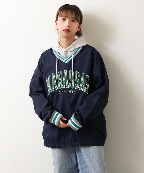 ZIP FIVE(ジップファイブ)の「【loot box】ラインリブカレッジロゴ ナイロンプルオーバー(その他トップス・メンズ・ネイビー/グリーン/スミクロ・MEDIUM/LARGE)」の3枚目の写真