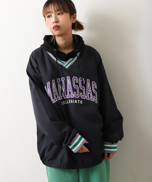 ZIP FIVE(ジップファイブ)の「【loot box】ラインリブカレッジロゴ ナイロンプルオーバー(その他トップス・メンズ・ネイビー/グリーン/スミクロ・MEDIUM/LARGE)」の2枚目の写真