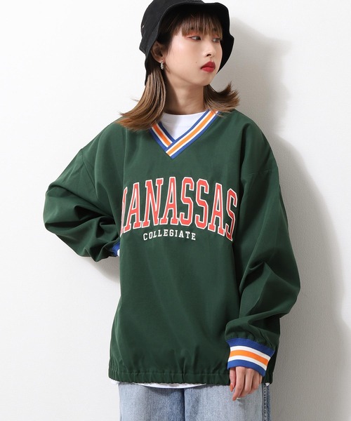 ZIP FIVE(ジップファイブ)の「【loot box】ラインリブカレッジロゴ ナイロンプルオーバー(その他トップス・メンズ・ネイビー/グリーン/スミクロ・MEDIUM/LARGE)」の1枚目の写真
