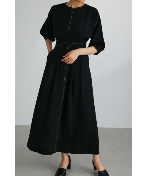 STYLEMIXER（スタイルミキサー）の「ランタンスリーブステッチワンピース（ワンピース・レディース・ブラック/レッド/ライトベージュ・SMALL/MEDIUM）」の13枚目の写真