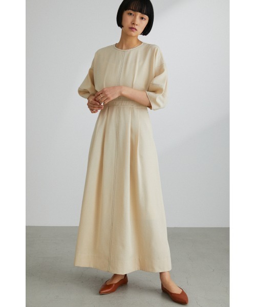 STYLEMIXER（スタイルミキサー）の「ランタンスリーブステッチワンピース（ワンピース・レディース・ブラック/レッド/ライトベージュ・SMALL/MEDIUM）」の7枚目の写真