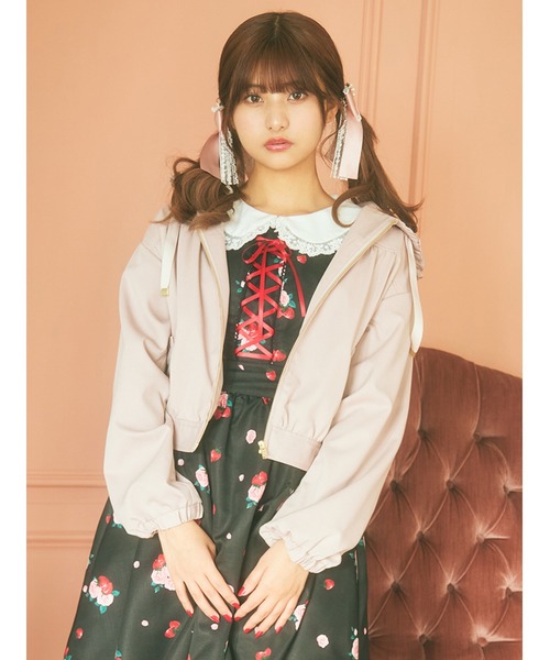 Ank Rouge（アンクルージュ）の「フリルフードブルゾン（ブルゾン・レディース・ブラック/ピンク/アイボリー・M）」の16枚目の写真