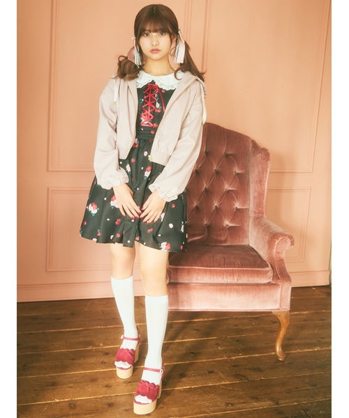 Ank Rouge（アンクルージュ）の「フリルフードブルゾン（ブルゾン・レディース・ブラック/ピンク/アイボリー・M）」の17枚目の写真