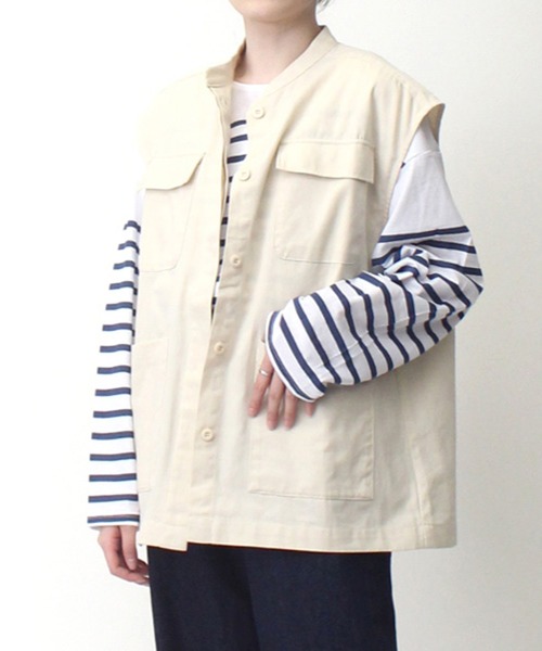 STYLEBLOCK（スタイルブロック）の「綿ツイルミリタリーベスト（ベスト・レディース・ホワイト系その他/ベージュ/カーキ・M）」の2枚目の写真