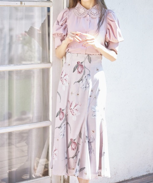 tocco closet（トッコ　クローゼット）の「フラワープリントバックレースアップマーメイドスカート（スカート・レディース・ピンク/ミント・M/M-L）」の6枚目の写真