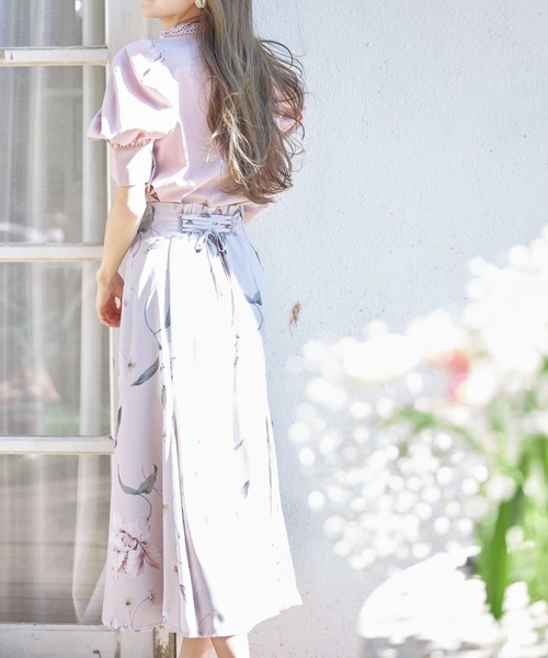 tocco closet（トッコ　クローゼット）の「フラワープリントバックレースアップマーメイドスカート（スカート・レディース・ピンク/ミント・M/M-L）」の8枚目の写真