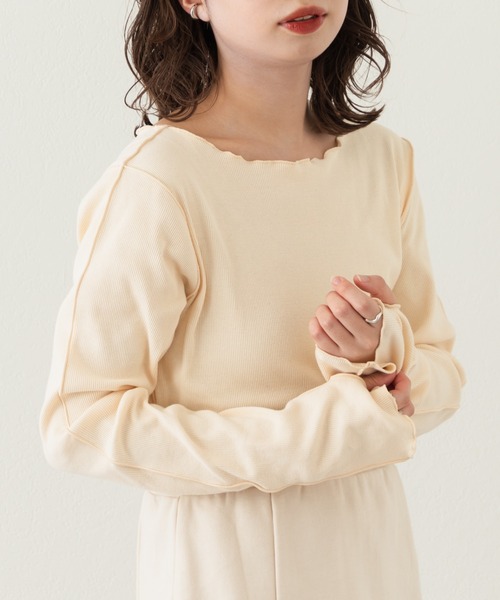 Kastane（カスタネ）の「テレコ無地クルーインナー（Tシャツ/カットソー・レディース・アイボリー/ピンク/グリーン・FREE）」の8枚目の写真