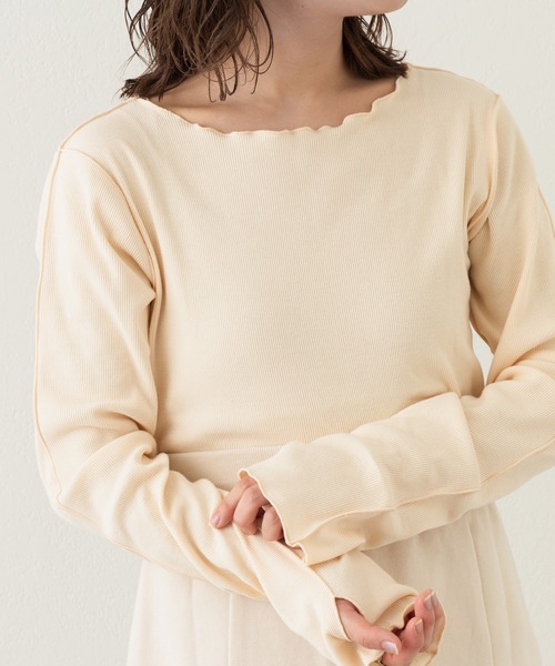 Kastane（カスタネ）の「テレコ無地クルーインナー（Tシャツ/カットソー・レディース・アイボリー/ピンク/グリーン・FREE）」の7枚目の写真