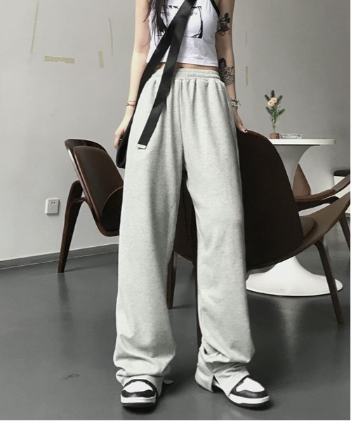 gossip！ロサンゼルス（ゴシップロサンゼルス）の「ストレートワイドレッグルーズカジュアルストリートパンツ（スウェットパンツ・レディース・グレー/ブラック・FREE）」の9枚目の写真