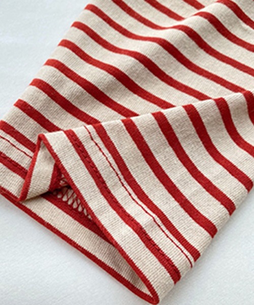 DAY CLOSET(デイ クローゼット)の「レディース ボーダー柄ドロップショルダーロングTシャツ(Tシャツ/カットソー・レディース・レッド/ピンク/イエロー/オレンジ/ホワイト×ブラック/イエロー×グレー・ONE SIZE)」の8枚目の写真