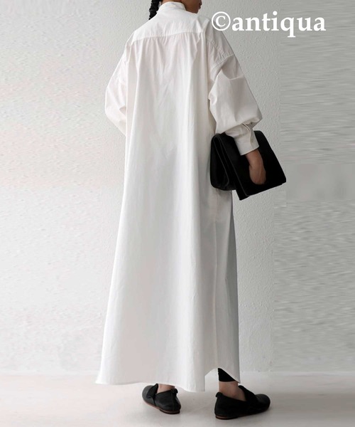 antiqua（アンティカ）の「プリーツシャツワンピース（ワンピース・レディース・ブラック/オフホワイト・FREE）」の9枚目の写真