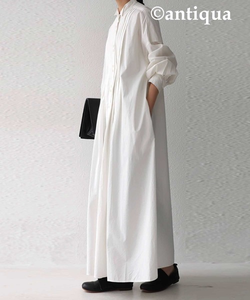 antiqua（アンティカ）の「プリーツシャツワンピース（ワンピース・レディース・ブラック/オフホワイト・FREE）」の15枚目の写真