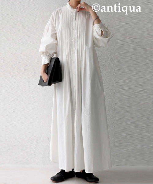 antiqua（アンティカ）の「プリーツシャツワンピース（ワンピース・レディース・ブラック/オフホワイト・FREE）」の12枚目の写真