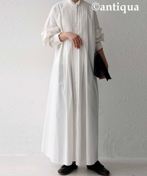 antiqua（アンティカ）の「プリーツシャツワンピース（ワンピース・レディース・ブラック/オフホワイト・FREE）」の21枚目の写真