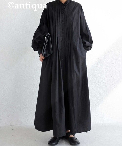 antiqua（アンティカ）の「プリーツシャツワンピース（ワンピース・レディース・ブラック/オフホワイト・FREE）」の6枚目の写真