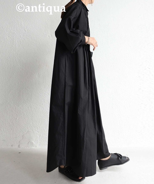 antiqua（アンティカ）の「プリーツシャツワンピース（ワンピース・レディース・ブラック/オフホワイト・FREE）」の19枚目の写真