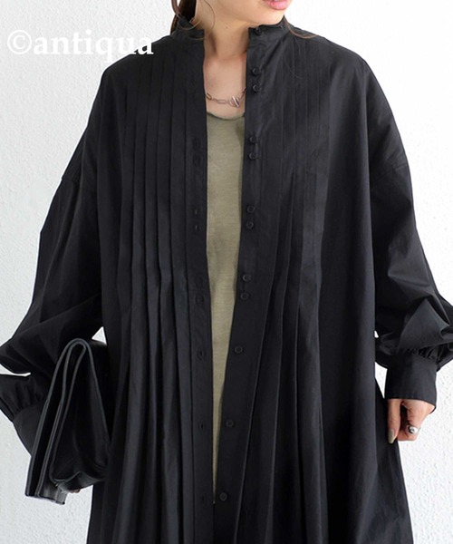 antiqua（アンティカ）の「プリーツシャツワンピース（ワンピース・レディース・ブラック/オフホワイト・FREE）」の10枚目の写真