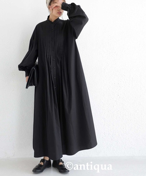 antiqua（アンティカ）の「プリーツシャツワンピース（ワンピース・レディース・ブラック/オフホワイト・FREE）」の16枚目の写真