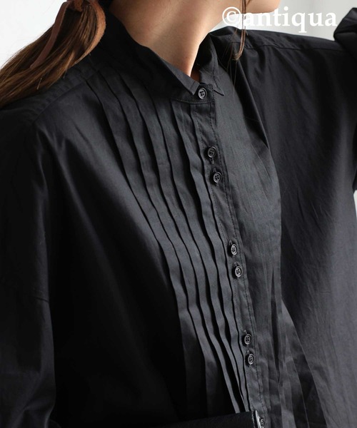 antiqua（アンティカ）の「プリーツシャツワンピース（ワンピース・レディース・ブラック/オフホワイト・FREE）」の13枚目の写真