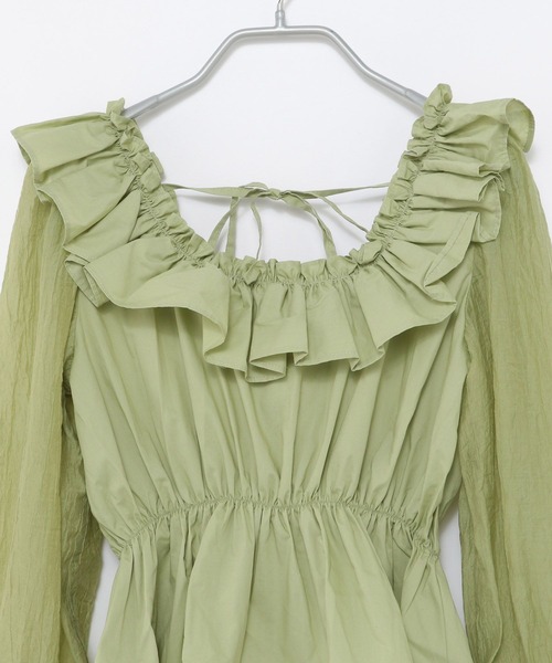 Heather(ヘザー)の「バック開きリボンブラウス 285606(シャツ/ブラウス・レディース・ブルー/グリーン/オフホワイト・FREE)」の5枚目の写真