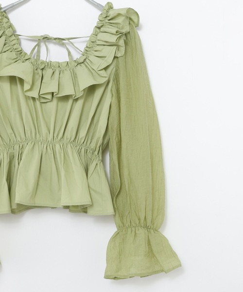 Heather(ヘザー)の「バック開きリボンブラウス 285606(シャツ/ブラウス・レディース・ブルー/グリーン/オフホワイト・FREE)」の6枚目の写真