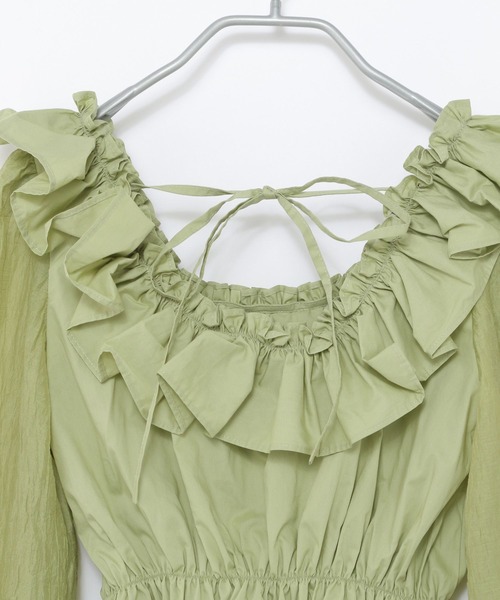 Heather(ヘザー)の「バック開きリボンブラウス 285606(シャツ/ブラウス・レディース・ブルー/グリーン/オフホワイト・FREE)」の9枚目の写真