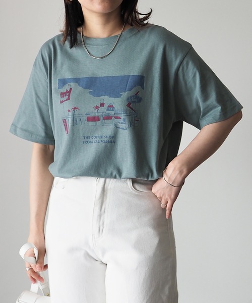 Riberry(リベリー)の「COFFEE SHOP プリントTシャツ(Tシャツ/カットソー・レディース・グリーン/オフホワイト/ラベンダー/スミクロ/ブルー・FREE)」の8枚目の写真