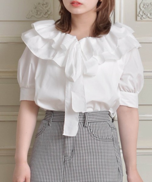 ems excite（エムズエキサイト）の「フリルリボンBL（シャツ/ブラウス・レディース・ブラック/ベージュ/ホワイト・FREE）」の2枚目の写真