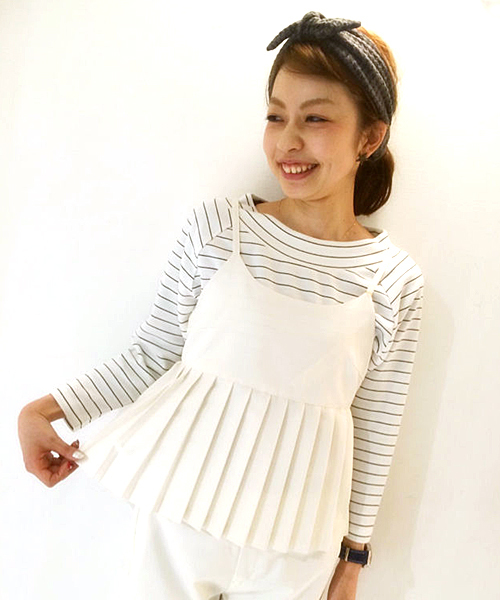 DISCOAT(ディスコート)の「【Discoat】プリーツキャミ(シャツ/ブラウス・レディース・オフホワイト/グレー・フリ-)」の2枚目の写真