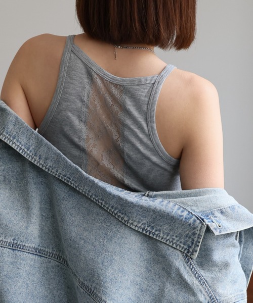 sakishimatokyo(サキシマトーキョー)の「カップ付き バックレースタンクトップ(タンクトップ・レディース・ホワイト/ブラック/ベージュ/グリーン/オフホワイト/ブラック系その他/グレー・FREE)」の8枚目の写真
