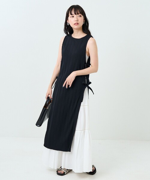 FREAK'S STORE(フリークスストア)の「サイドリボンリブノースリーブワンピース(ワンピース・レディース・ブラック/ピンク/グリーン・フリ-)」の2枚目の写真