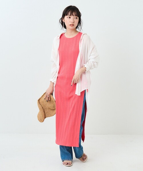 FREAK'S STORE(フリークスストア)の「サイドリボンリブノースリーブワンピース(ワンピース・レディース・ブラック/ピンク/グリーン・フリ-)」の5枚目の写真