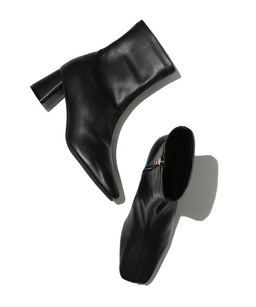 Juze（ジュゼ）の「【抗菌防臭】スクエアトゥストレッチヒールブーツ（ブーツ・レディース・ブラック/キナリ/ブラック系その他/ゴールド・L/LL/M/S）」の3枚目の写真