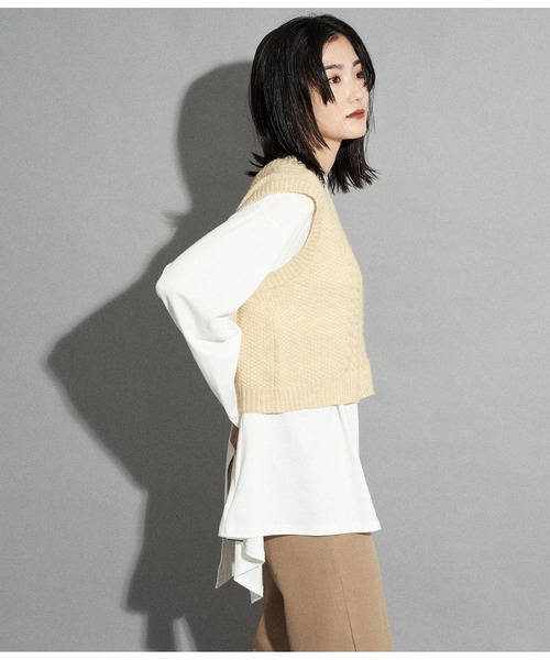 ANAP（アナップ）の「ケーブルニットベスト（ベスト・レディース・グリーン/ブルー/アイボリー/ブラック・FREE）」の5枚目の写真