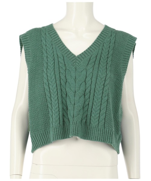 ANAP（アナップ）の「ケーブルニットベスト（ベスト・レディース・グリーン/ブルー/アイボリー/ブラック・FREE）」の11枚目の写真