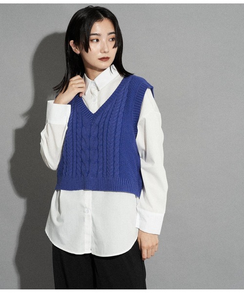 ANAP（アナップ）の「ケーブルニットベスト（ベスト・レディース・グリーン/ブルー/アイボリー/ブラック・FREE）」の19枚目の写真