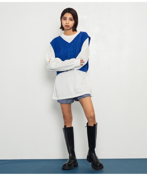 ANAP（アナップ）の「ケーブルニットベスト（ベスト・レディース・グリーン/ブルー/アイボリー/ブラック・FREE）」の16枚目の写真