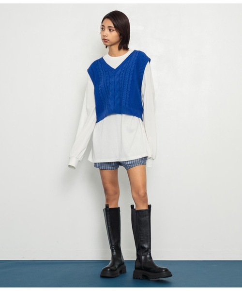 ANAP（アナップ）の「ケーブルニットベスト（ベスト・レディース・グリーン/ブルー/アイボリー/ブラック・FREE）」の18枚目の写真