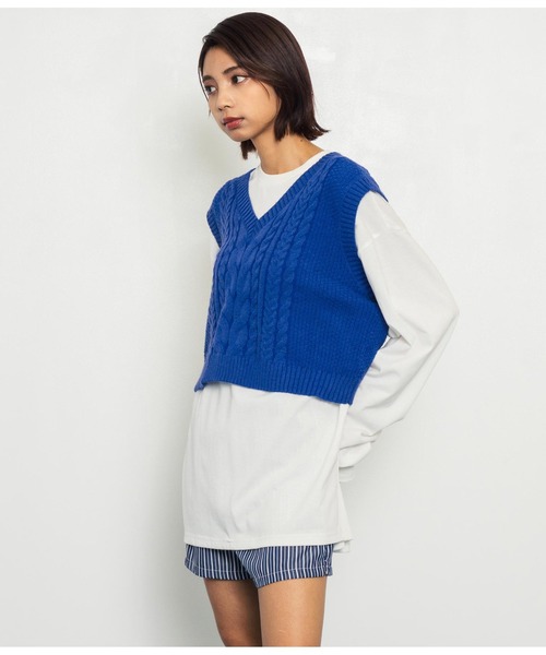 ANAP（アナップ）の「ケーブルニットベスト（ベスト・レディース・グリーン/ブルー/アイボリー/ブラック・FREE）」の15枚目の写真