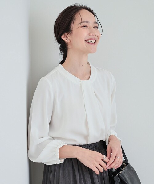 SHOO・LA・RUE(シューラルー)の「◆【S-3L】フロントドレープブラウス(シャツ/ブラウス・レディース・ピンク系3/ホワイト系5/グレー系7・01/02/03/04/05)」の1枚目の写真