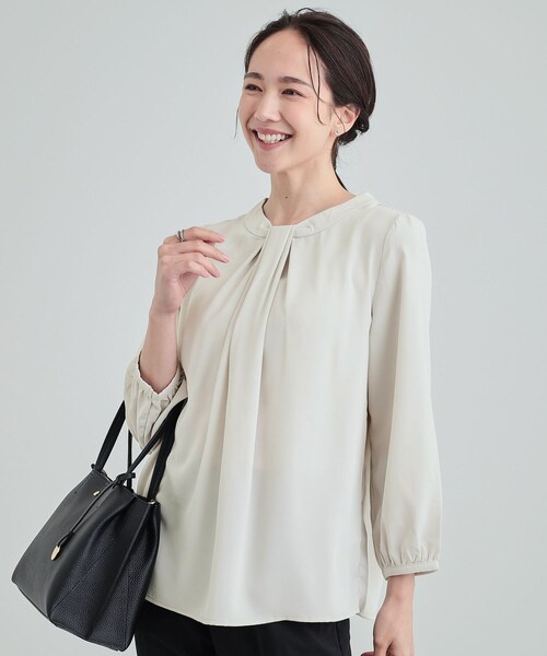 SHOO・LA・RUE(シューラルー)の「◆【S-3L】フロントドレープブラウス(シャツ/ブラウス・レディース・ピンク系3/ホワイト系5/グレー系7・01/02/03/04/05)」の2枚目の写真