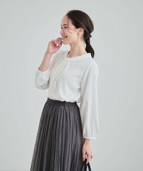 SHOO・LA・RUE(シューラルー)の「◆【S-3L】フロントドレープブラウス(シャツ/ブラウス・レディース・ピンク系3/ホワイト系5/グレー系7・01/02/03/04/05)」の5枚目の写真