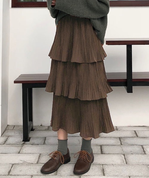 Girly Doll（ガーリードール）の「ロングスカート（スカート・レディース・ブラック/ホワイト/グレイッシュベージュ/ブラウン/ベージュ/ブルーグレー・F）」の4枚目の写真