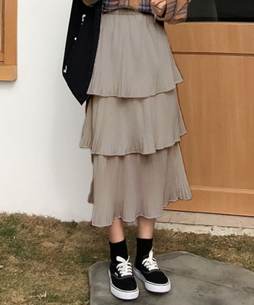 Girly Doll（ガーリードール）の「ロングスカート（スカート・レディース・ブラック/ホワイト/グレイッシュベージュ/ブラウン/ベージュ/ブルーグレー・F）」の6枚目の写真