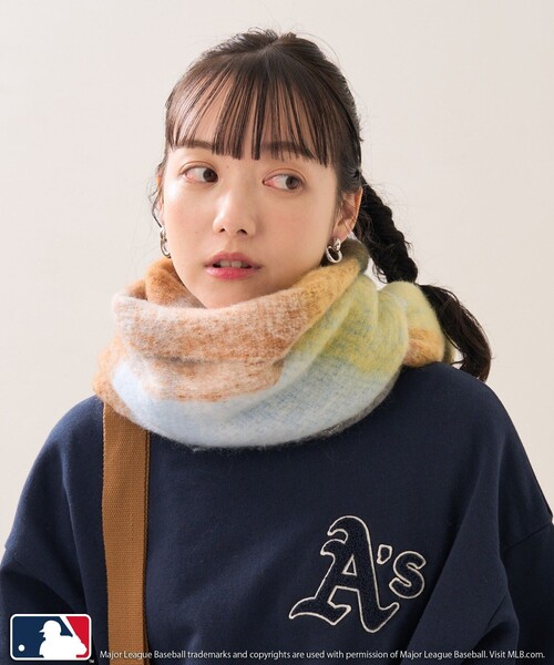 FREAK'S STORE(フリークスストア)の「ボリュームチェックフリンジマフラー(マフラー・レディース・チャコールグレー/ブルー/イエロー・ONE SIZE)」の10枚目の写真