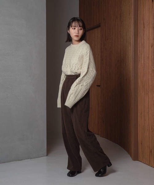 lawgy（ラウジー）の「tuck corduroy pants（その他パンツ・レディース・アイボリー/ブラウン・FREE）」の9枚目の写真
